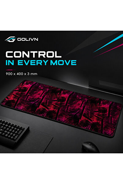 Golivn لوحة ماوس ألعاب ممتدة من Crimson Fracture، قماش ناعم، قاعدة غير قابلة ...