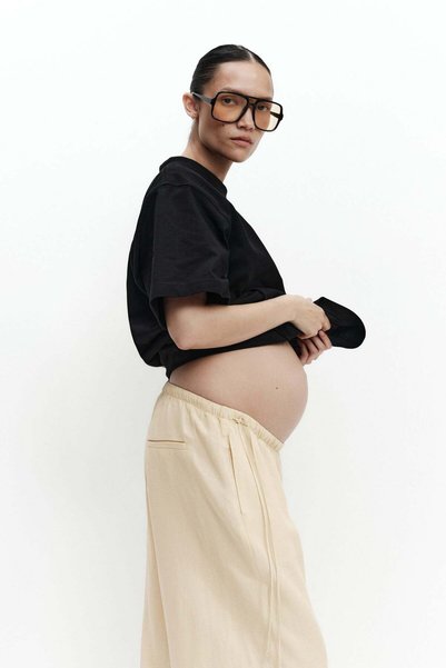H&M MAMA Linen-blend drawstring trousers