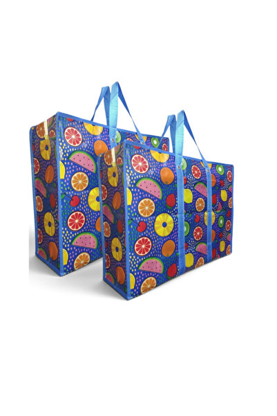 MDY Genți din rafie, set de 2, BIGBAG culoare albastru fruct, MDY, mânere înt...