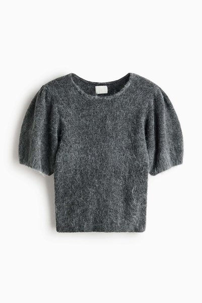 H&M Knitted puff-sleeved top