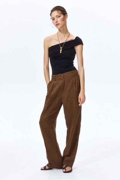 H&M Tapered linen-blend trousers