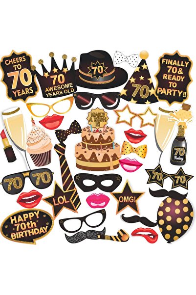 WOBBOX 70th Birthday Photo Booth Party Props Brown & Golden Glitter, Birthday...