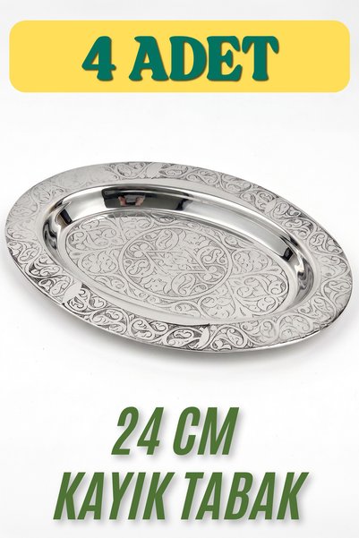 Binbir Trend 24 cm Oval Krom Çelik Salata ve Servis Tabağı – Otantik Desenli ...