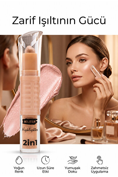 MUJGAN Double-Ended Liquid and Stick Highlighter 2-in-1 Highlighter No:3