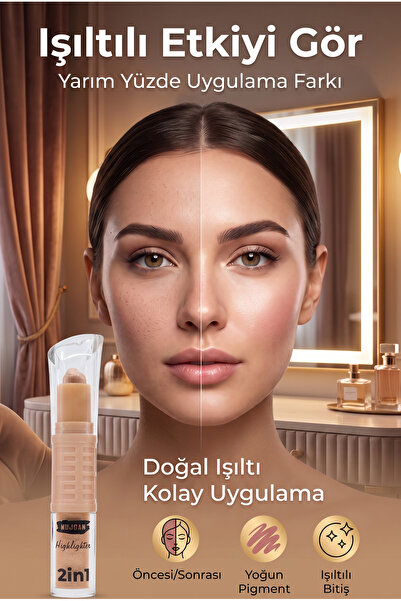 MUJGAN Çift Uçlu Likit Ve Stik Aydınlatıcı 2-in-1 Highlighter No:3