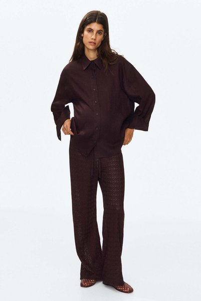 H&M MAMA Pointelle-knit drawstring trousers
