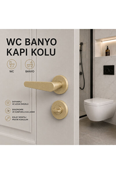NZB Titanyum Renk WC Kapı Kolu Yuvarlak Rozetli Banyo Tuvalet Uyumlu Modern Kapı Kolu Takımı