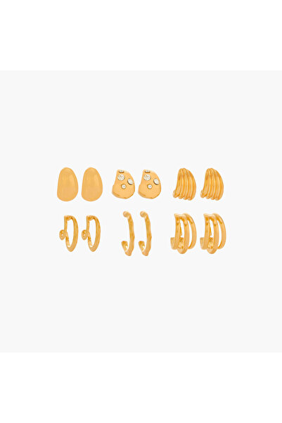 Lifestyle Pack of 6 Gold Tone Hoop Earrings with Pushback closure