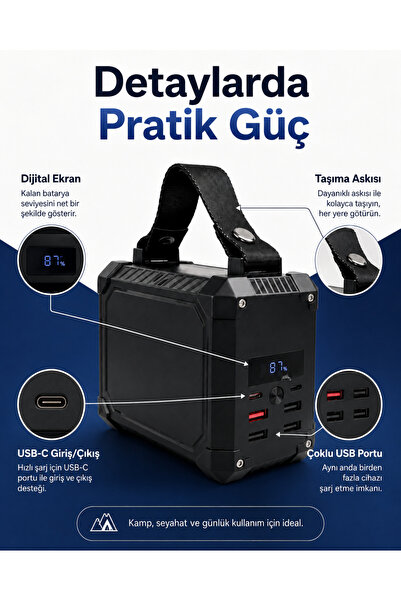 EN SİGA Kamp Powerbank 80000 mAh 22.5W PD Hızlı Şarj Çoklu USB Çıkışlı Taşınabilir Güç İstasyonu