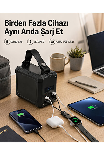 EN SİGA Kamp Powerbank 80000 mAh 22.5W PD Hızlı Şarj Çoklu USB Çıkışlı Taşınabilir Güç İstasyonu