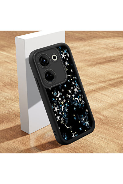 SLIMFELT Tecno Camon 20 Uyumlu Yıldız Ay ve Çiçek Baskılı Silikon Kılıf, Şok ...