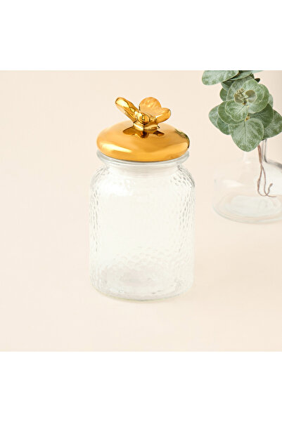 Lifestyle Textured Glass Canister with Butterfly Accent Lid - 980 ml