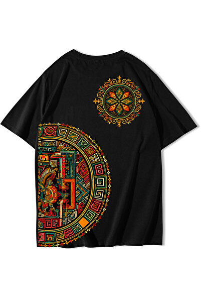 BRZ COLLECTION Unisex Oversize Aztec Heritage T-Shirt Black