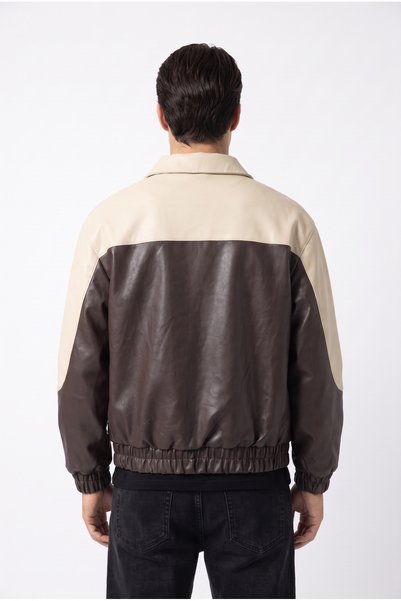 Mach Men's Oversize Bomber Leather Jacket with Fur Inside