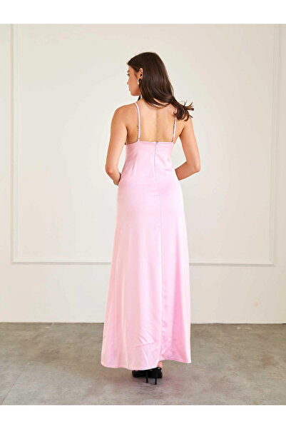 Clothes Fast Γυναικείο μάξι φόρεμα με λεπτές τιράντες και λαιμόκοψη V, με λεπ...