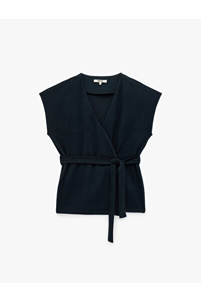 Koton Double-Breasted Sleeveless Cardigan with Tie Detail