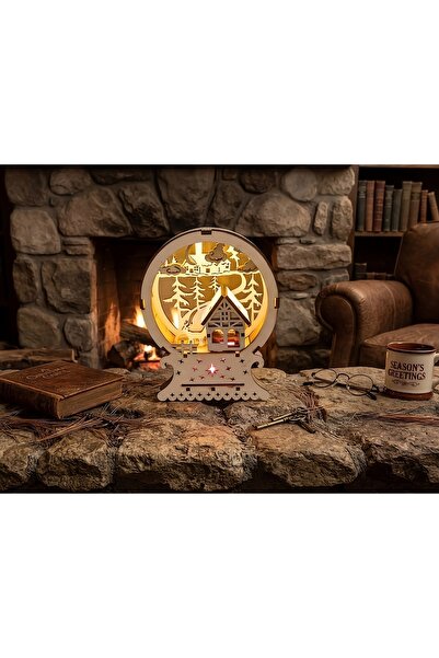 AHŞAP KATMANLI YENİ YIL GECE LAMBASI 15x18 cm
