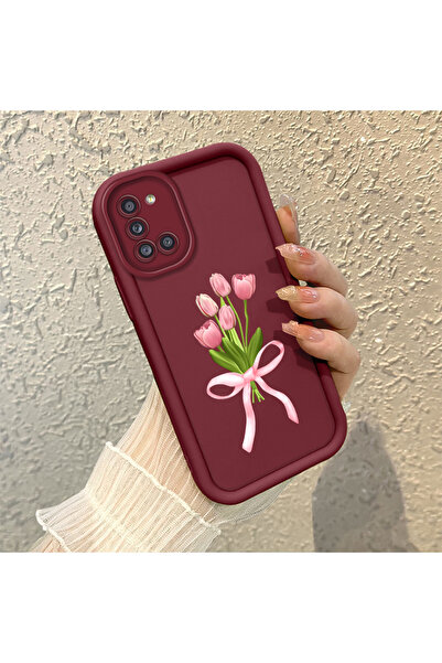 PATTERNOVA Samsung Galaxy A31 Uyumlu Bordo Lale Buketi Baskılı Silikon Kılıf,...