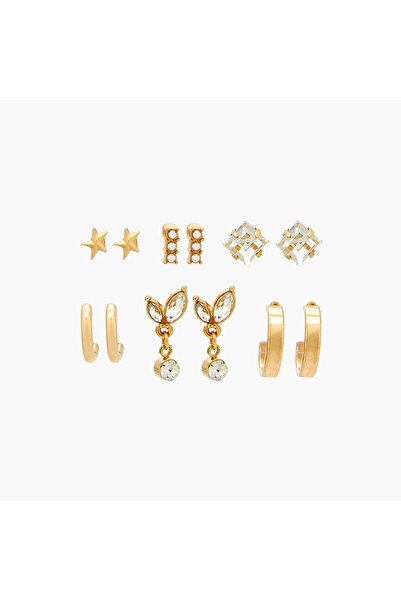 Lifestyle Pack of 6 Gold Tone Assorted Earrings with Pushback closure