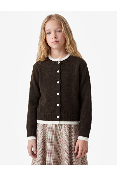 Koton Buttoned Long Sleeve Crew Neck Knitwear Cardigan
