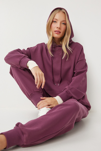 Lovelyİstanbul Hooded Sweatshirt Jogger Oversize Knitted Tracksuit Set Lpys00...