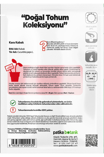 Patika Botanik 25 Adet Kara Kabak Tohumu