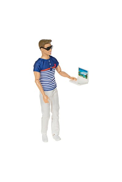 OEM Păpușă Manechin Bărbat 30cm cu Laptop și Ochelari, Stil de Vacanță
