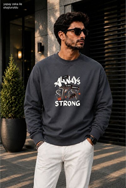 caddekombin Men's Always Stay Strong Printed Cycling Round Neck Casual Sweats...
