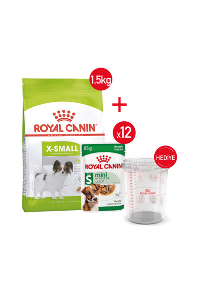 Royal Canin X-small Yetişkin Köpek Maması 1,5 Kg+Yaş Mama 12*85+Ölçü Kabı