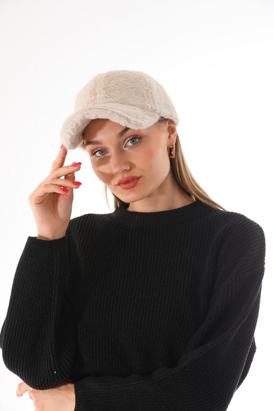 Ritagarcia Women's Soft Plush Visor Winter Hat Warm Cap