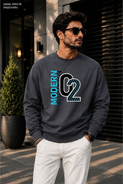 caddekombin Men's Modern 02 Printed Cycling Round Neck Casual Sweatshirt