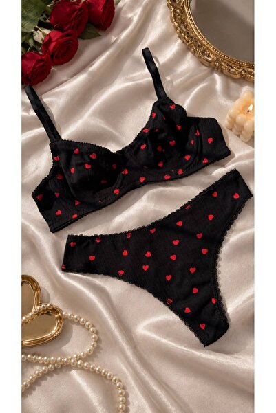dem merys Set sutien tip camisolă cu inimă roșie și neagră (EDITE SPECIALĂ DE...