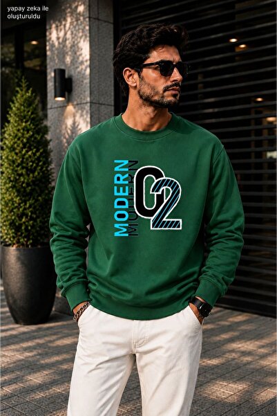 caddekombin Men's Modern 02 Printed Cycling Round Neck Casual Sweatshirt
