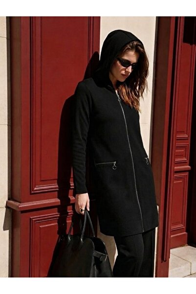 onno style women سترة نسائية طويلة منسوجة من الفولاذ بقلنسوة