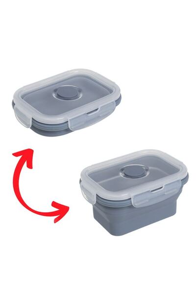 CATIANO Caserola Pliabila din Silicon Gri cu Capac din Plastic 350ml, cutie a...
