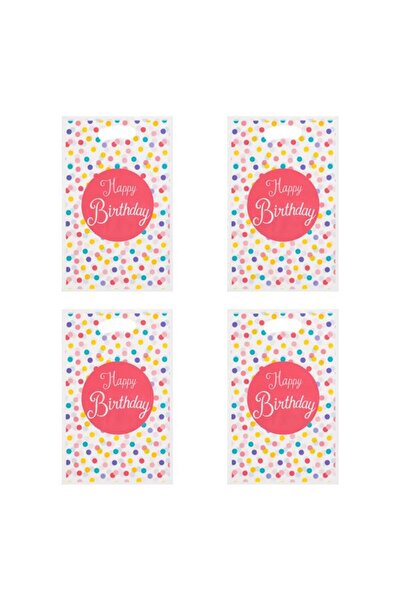 CATIANO Set Pungi Cadou din Plastic Alb Roz cu Buline "Happy Birthday" 16x25c...