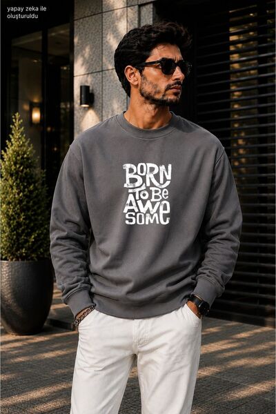 caddekombin Men's Born to Be Awesome Printed Cycling Round Neck Casual Sweats...