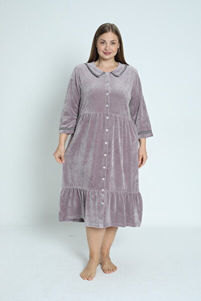 ROMEO LİFE Women's Plus Size Cotton Buttoned Dress / Lilac 3917