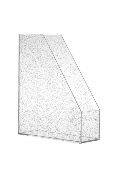 CATIANO Suport Dosare din Plastic Transparent cu Glitter Argintiu 23x8x28cm