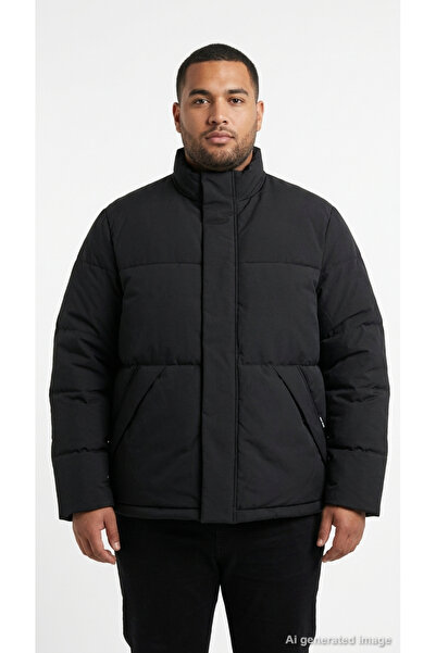 Jack & Jones Plus Palton pentru bărbați, negru, cu fermoar, cu închidere cu c...