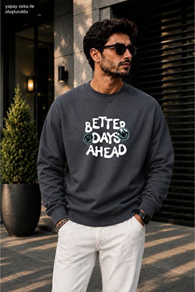 caddekombin سويت شيرت رجالي كاجوال برقبة دائرية مطبوع عليه Better Days Ahead