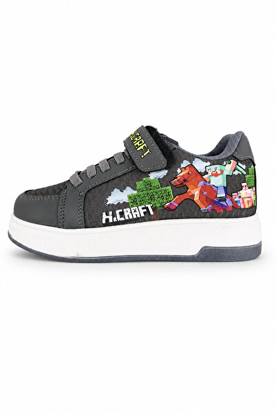Ekonomik Ayakkabı Boys' Gray Sports Shoes Pixel Game Patterned Velcro Casual ...