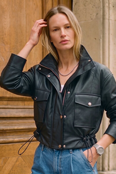 BARRELS AND OIL Women's Leather Look Double Pocket Jacket - Black