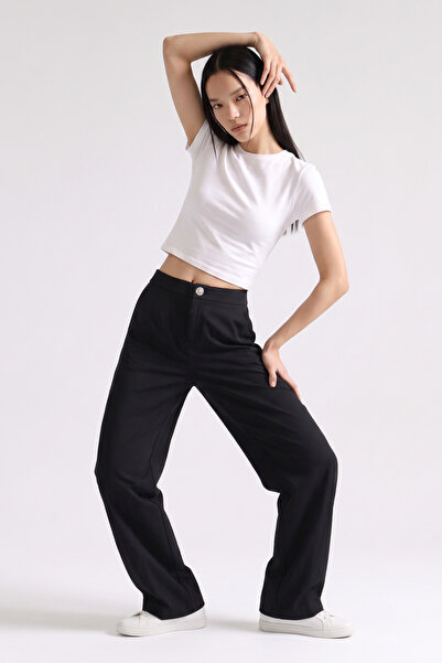 BARRELS AND OIL Women's Buttoned Elastic Waist Loose Trousers - Black