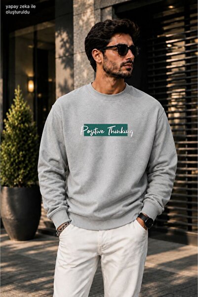 caddekombin Men's Positive Thinking Printed Cycling Round Neck Casual Sweatshirt