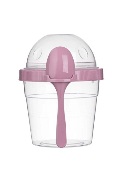 CATIANO Caserola din plastic take away snack cu lingura roz 500ml