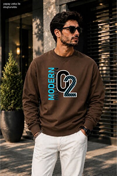 caddekombin Men's Modern 02 Printed Cycling Round Neck Casual Sweatshirt