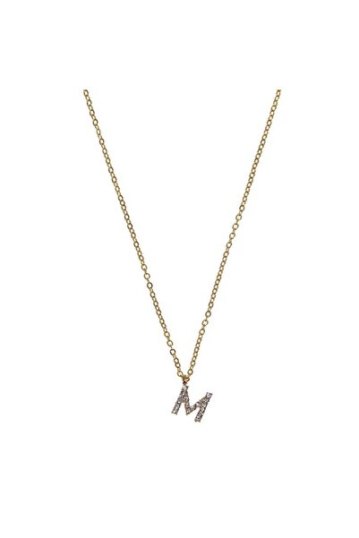 CATIANO Colier Lant de Culoare Aurie cu Litera M cu Strass pentru Femei