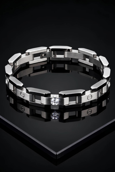 OSMANLI GÜMÜŞ Men's Steel Bracelet Black Steel Color Zircon Stone Screw Model...