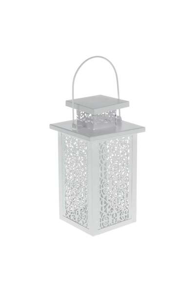 CATIANO Felinar Decorativ Metalic Alb Model cu Maner 12.5x12.5x23.5cm